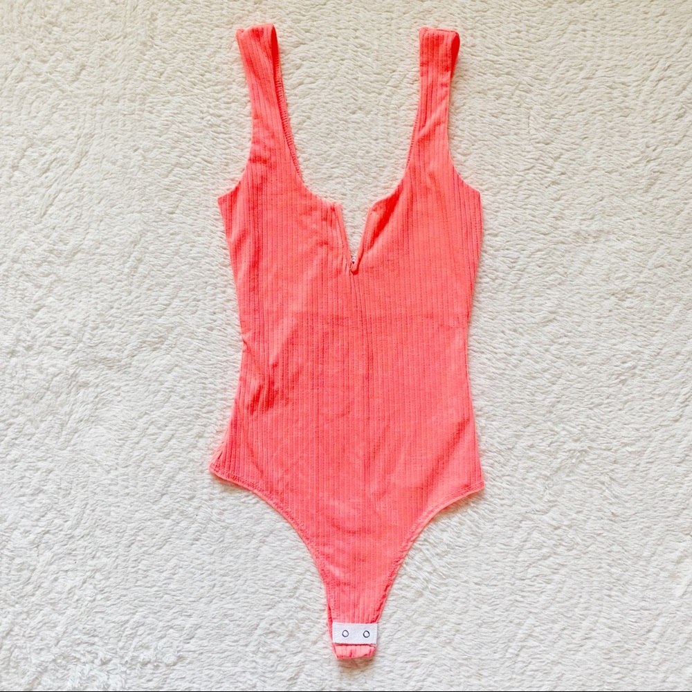 NEON PINK FASHION NOVA RIBBED BODYSUIT